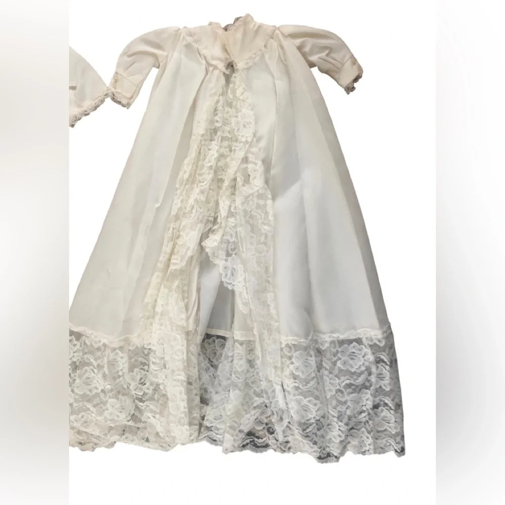 VTG Infant Christening Baptism 4 PC Dress Cape Cardigan Bonnet Ivory W/Lace OS